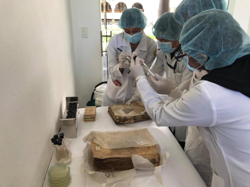 Pasantes aprendiendo la preservación y catalogación de colecciones documentales